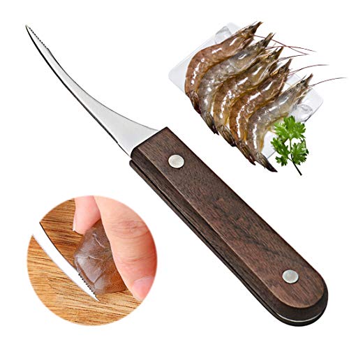 Vonty Shrimp Deveiner Tool, Stainless Steel Blade, Wooden Handle, 6.7 Inch | One-Step Shell Split And Vein Removal, Non-Slip Hardwood Handle, Works For Raw And Cooked Shrimp, Dishwasher Safe
