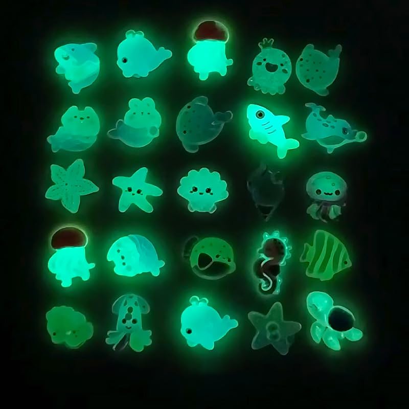 100pcs Mini Glow in The Dark Ocean Animal Resin Mystery Bags Tiny Sea Series Animal Figurines Blind Bags for Garden Aquarium Micro Landscape, Decorations, DIY Phone Case, DIY Crafts