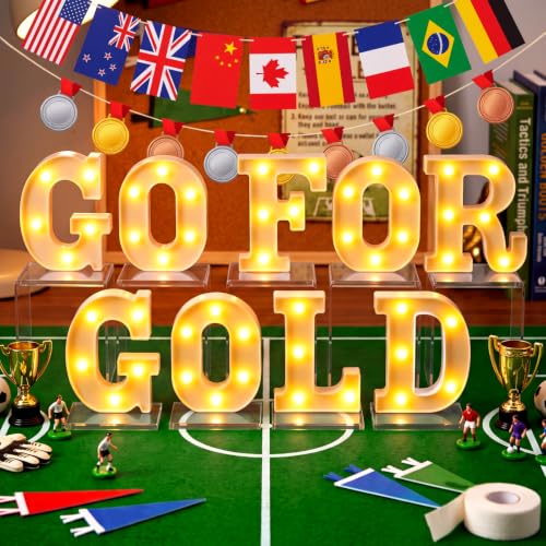 Honoson 9 Pcs Go for Gold LED Lights up Sign Sports Theme Party Decoration - color: Yellow, style: Go for Gold