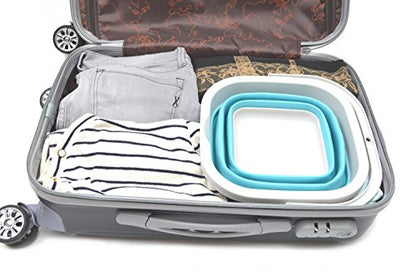 SAMMART 2.6L (0.68 Gallon) Super Mini Sqare Collapsible Plastic Bucket - Foldable Square Tub - Portable Fishing Water Pail - Space Saving Outdoor Waterpot (1, Grey/Bright Blue) - color: Grey/Bright Blue