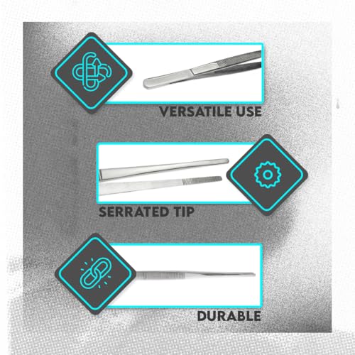 SE 12-Inch Stainless Steel Tweezers - Durable Knurled Handle Serrated Tip Design for Household and Professional Use - 513TW - size: 12 inch length