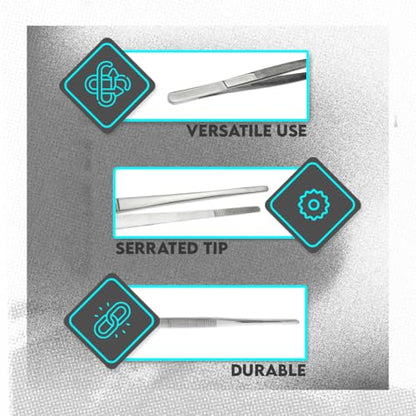 SE 12-Inch Stainless Steel Tweezers - Durable Knurled Handle Serrated Tip Design for Household and Professional Use - 513TW - size: 12 inch length