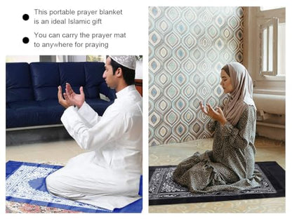 8PCS Portable Travel Prayer Mat with Compass, 60CM x 100CM Waterproof Polyester Prayer Rug, Muslim Travel Prayer Mat, for Ramadan Gifts, Islamic Muslim Prayer (4 Colors)