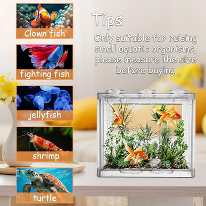 QTLCOHD 4 Pack Small Betta Fish Tank, 0.6 Gallon Mini Aquarium Tank | Clear Stackable Fish Bowl, Acrylic Tiny Cube Tank for Beta Fish Sea Monkeys Shrimp Snails