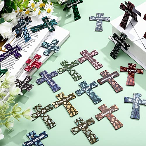 48 Pcs Magnetic Cross Bookmarks Bulk Church Gifts Christian Gifts for Women Bulk Christian Bookmarks Bible Verse Magnetic Page Clips for Women Christmas School Bible Study Group(Marble Style) - style: Marble Style