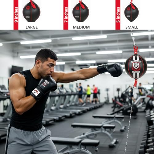Professional Leather Double End Boxing Bag with Bungee Cords for Boxing, MMA, Muay Thai, Fitness Speed Dodge Reflex Ball, Floor to Ceiling Training, 5 Inch - size: 9 Inch