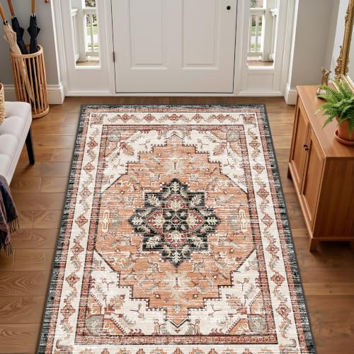 Area Rugs 3x5 Washable Non-Slip Boho Indoor Carpets, Orange - color: Orange, size: 3' x 5' (Rectangular)