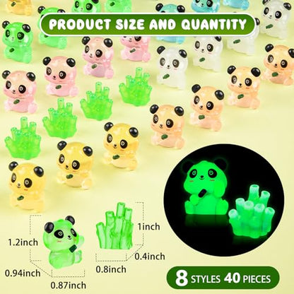 18PCS Luminous Mini Resin Panda Figurines with 2 Bamboos for Dollhouse | Cute Panda Figurines Miniature, Glow in The Dark Mini Panda Bamboo Bulk, Cake Topper, Micro Landscape, Garden DIY - style: MiniPanda 20PCS