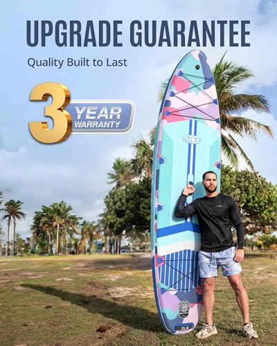 ZLX 11'6"x35" Ultra Wide Inflatable Stand Up Paddle Board | Stable Non-Slip Deck Pad, Unique Fin System, Premium SUP Accessories & Backpack - Upgraded Pump for Adults, All Skill Levels - color: Blue Camouflage