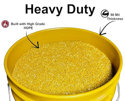 5-Gallon Bucket with Airtight Lid – Made in USA, Food Grade BPA Free Plastic, Heavy Duty Multi-Use, Metal Handle with Grip, Stackable Storage – Yellow, 3 Pack - color: Yellow, size: 3