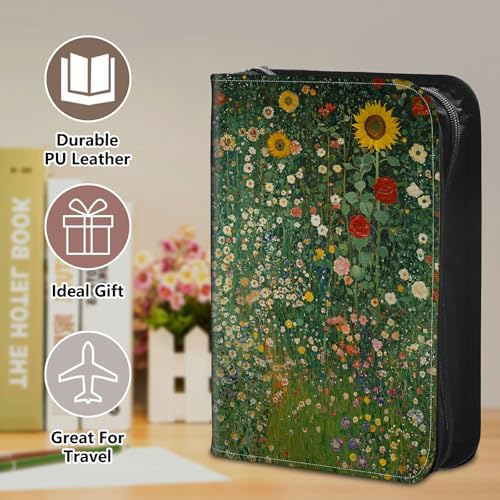 Bible Cover Case for Women, PU Leather Large Bible Cases with Zipper Fits Books Up to 12" x 9" x 2.76”, Bible Carrying Bag for Men, Wild Sunflowers Garden - color: Wild Sunflowers Garden