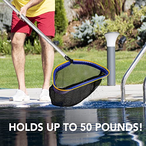 Poolvio Pool Deep Skimmer Net with 3ft - 10ft 1.0mm Thick Adjustable Aluminum Pole & Fine Mesh Bag Leaf Skimmer Rake Net for Above Ground & Inground Swimming Pools, Removes All Debris - size: Pool Rake with Pole