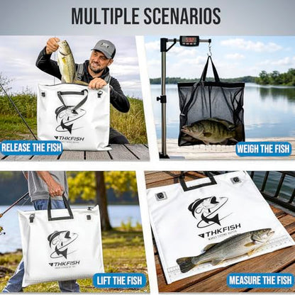 THKFISH Fish Tournament Weigh in Bag for Bass Fishing with Leakproof Zipper | Heavy Duty Live Fish Bags for Caught Fish with Waterproof Zipper and Mesh Liner,Puncture Resistant - color: White-25×23in with Net