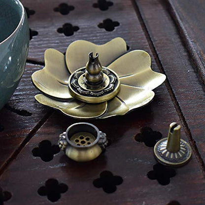 Sakura Flower Incense Holder, 5PCS Bronze Incense Burner Holder with Silk Pouch, Bowl-Shape, Lotus Multihole, Cone Shape and Gourd-Shape Ash Catcher Yoga Room Living Room Bedroom Home Fragrance - color: Bronze, 5 Pcs