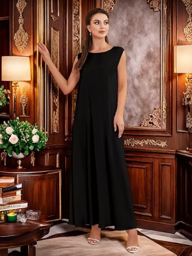Modest Sleeveless Inner Dress for Abaya Muslim Women Maxi Long Slip Under Dress Prayer Islamic Dubai TurkeyJilbab Clothing - color: Black, size: X-Large