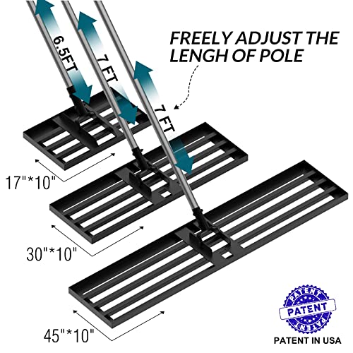 Walensee Large Lawn Leveling Rake, 45"x10" Leveler with 7FT Handle for Soil | 45X10 Inch Steel Head, Topdressing Spreader, Soil Sand Smoothing, Reinforced Lock Handle, Large Lawn Repair, Landscaping - size: 7FT 45"x10"