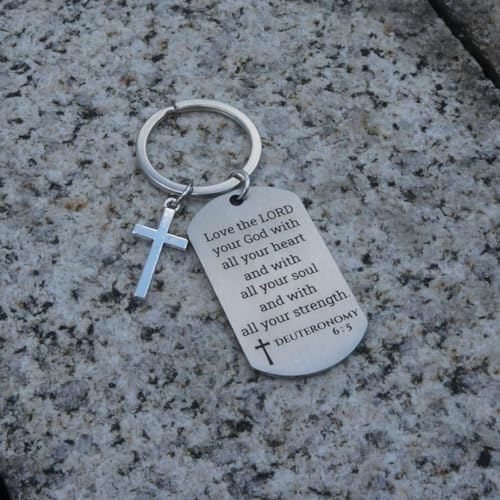 Inspirational Scripture Keychain with Cross - Bible Verse Matte Key Chain Religious Gift for Christian - style: Deuteronomy 6:5