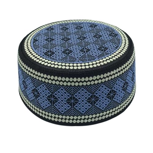 Mens Embroidered Kufi Muslim Prayer Hat Soft Islam Religious Arabic Cap - color: Black&blue, size: Medium