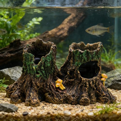 M2cbridge Aquarium Betta Log Resin Hollow Tree Trunk Stump Shelter | Natural look resin tree trunk, zero maintenance, rinse with water before use - color: Tree Stump