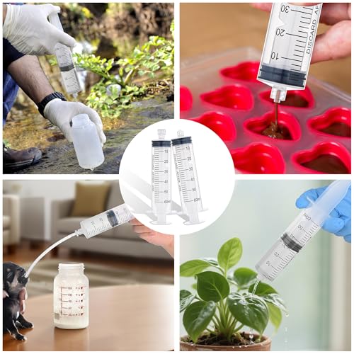 2 Pack 60ml Luer Lock Syringe with 39" Tube and Luer Connectors | 60cc Large Plastic Syringes for Liquid, Oil, Feeding, Watering - size: 60ml
