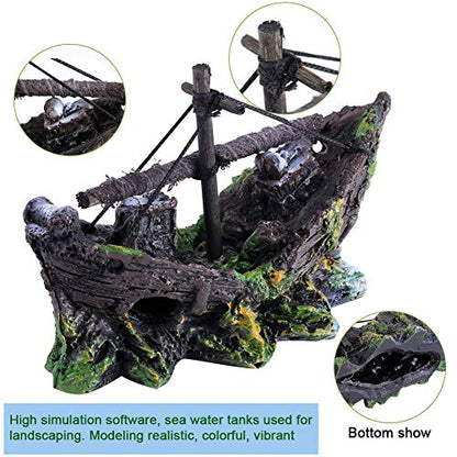 Artificial Resin Pirate Ship Boat Aquarium Landscaping Glass Fish Tank Ornaments Resin Boat Small Net Boat Decor for Fish Tank Accessories