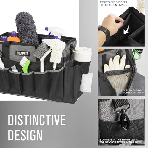 SCAVATA Wearable Cleaning Caddy Bag, Cleaning Caddy Supplies Organizer with Handle & Shoulder Straps for Housekeepers, Under Sink & Car Cleaning Tool Organizers with 4 Foldable Divider (DarkGrey) - color: DarkGrey