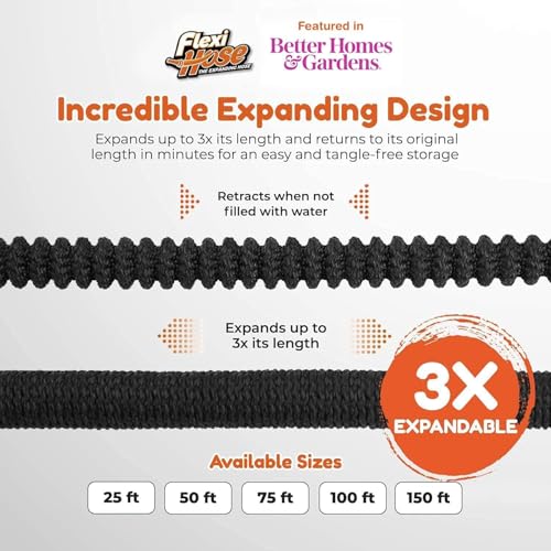 Flexi Hose with 8 Function Nozzle, 100FT - Lightweight Expandable Garden Hose, No-Kink Flexibility, 3/4 Inch Solid Brass Fittings and Double Latex Core - size: 100ft