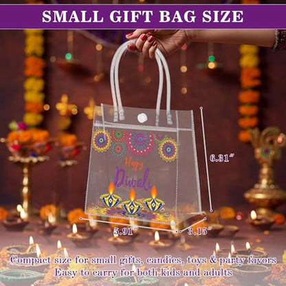 Aliceset 24 Pcs Happy Diwali Clear PVC Gift Bags with Handle, Clear PVC Diwali Goodie Bags Reusable Party Favor Bag for Indian Deepavali Party Supplies(tea Light, 6.31"x 5.91"x 3.15") - style: Tea Light