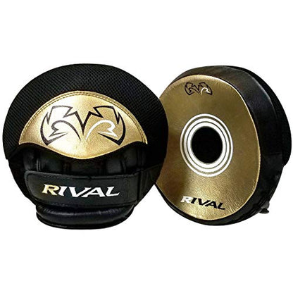 RIVAL Boxing RPM5 2.0 Parabolic Punch Mitts - Perfect for Precision and Combination Punching, 7" Diameter Striking Surface - color: Black/Gold