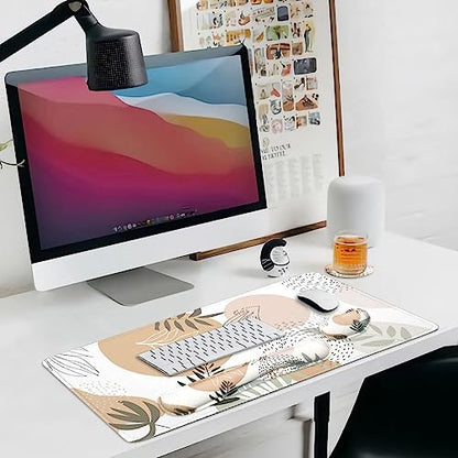 4-in-1 Large Mouse Pad, Keyboard Wrist Rest Pad & Wrist Support Mousepad Set, Extended Desk Pad Waterproof Desk Mat for Home Office Study Game - Leave - color: Leave