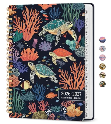 Planner 2026–2027, Academic Monthly Weekly Spiral Calendar, July 2026 – June 2027, Hardcover Agenda Notebook with Tabs, 6.3" x 8.5", Perfect for Students, Teachers, School & Daily Planning - Turtle Meeting - color: Q-Turtle Meeting, size: (6.3"x8.5")a5