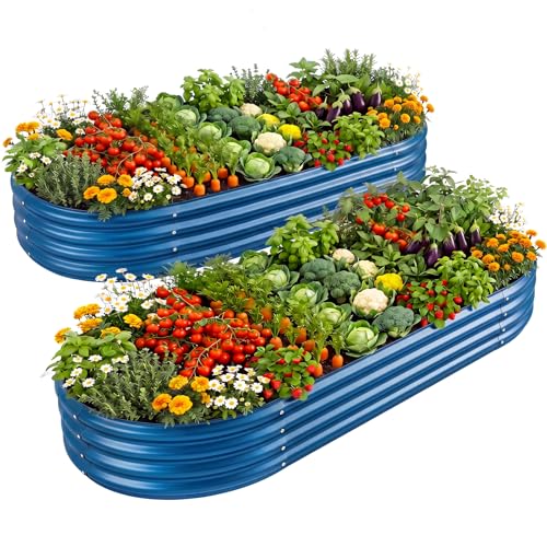 Land Guard 2 Pcs 6ft Metal Raised Garden Bed, 6 x 3 x 1 Galvanized Planter Raised Beds for Vegetables, Blue - color: 5-blue, size: 6×3×1ft(2pcs）