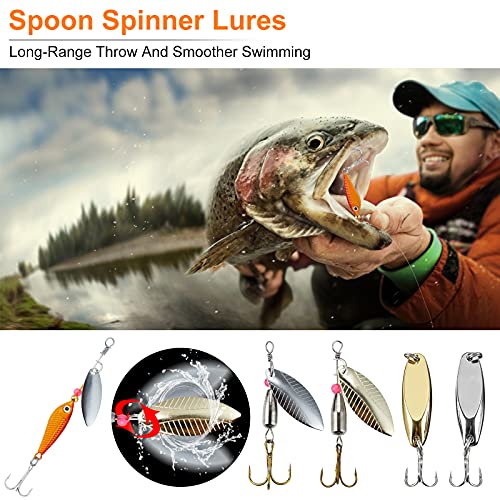 PLUSINNO Fishing Lures Fishing Tackle Box Fishing Gifts for Men, Bass, Trout Fishing Accessories Kit for Saltwater & Freshwater Fishing Gear Including Topwater Lures, Hooks, Spinnerbaits - color: 108PCS tackle box