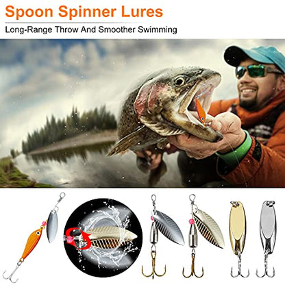 PLUSINNO Fishing Lures Fishing Tackle Box Fishing Gifts for Men, Bass, Trout Fishing Accessories Kit for Saltwater & Freshwater Fishing Gear Including Topwater Lures, Hooks, Spinnerbaits - color: 108PCS tackle box