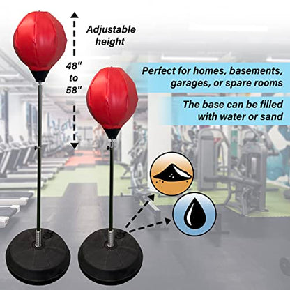 Freestanding Punching Bag with Boxing Gloves Set + Pump | Adjustable Height Boxing Bag Reflex Standing Speed Bag | MMA Fitness Training for Adults/Kids | Stress Relief Exercise Strength Train