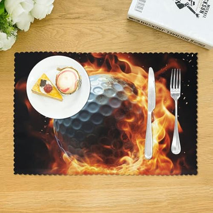 Placemats Set of 4 Heat Resistant Golf Ball on fire Place mat for Dining Table Non-Slip Table Mats Desktop Protection Pad Washable Place Mats for Kitchen Dining Outdoor - color: Golf Ball on Fire