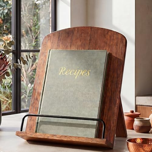 FoldTier Wood Cookbook Stand Cook Book Holder for Kitchen Counter - style: Rustic