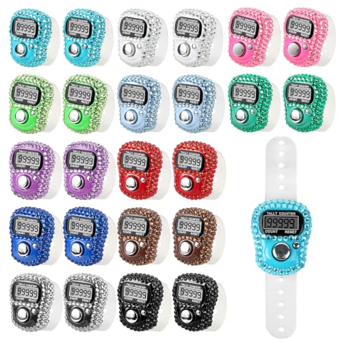 VZZNN Electronic Finger Counter,24 Pack Finger Founter Flicker,Tally Counter | 5 Digit Number Count Clicker,clicker Counter,12 Colors Counting Numbers for Coaching, for Fishing, Golf, School Stadium - color: bricks and stones