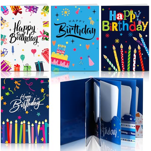 AmazingSpark 4 Set Birthday Gift Card Booklet Cardboard Mini Birthday Money Holder Book for Cash Multiple Money Gift Booklet Party Favor Surprise Card Sleeve Book for Teacher Employee Appreciation - style: Birthday