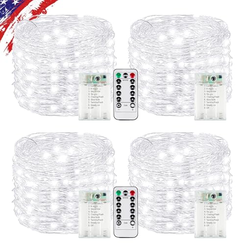 KAQ Fairy Lights Battery Operated with Remote，4Pack 80FT 240LED Cold White - color: Cool White, size: 4PK 240LED With Remote