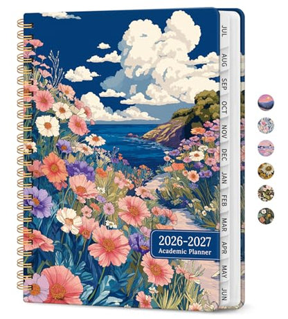 Planner 2026–2027, Academic Monthly Weekly Spiral Calendar, July 2026 – June 2027, Hardcover Agenda Notebook with Tabs, 6.3" x 8.5", Perfect for Students, Teachers, School & Daily Planning - Pelagic Petalia - color: J-Pelagic Petalia, size: (6.3"x8.5")a5