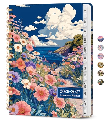 Planner 2026–2027, Academic Monthly Weekly Spiral Calendar, July 2026 – June 2027, Hardcover Agenda Notebook with Tabs, 6.3" x 8.5", Perfect for Students, Teachers, School & Daily Planning - Pelagic Petalia - color: J-Pelagic Petalia, size: (6.3"x8.5")a5