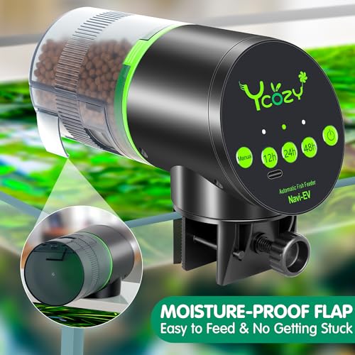 Ycozy Automatic Fish Feeder Rechargeable with USB Cable Moisture-Proof Intelligent Electric Fish/Turtle Feeder for Aquarium & Fish Tank (Plug Powered-EV) - size: Plug Powered-EV