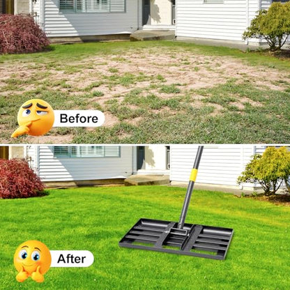 Lawn Leveling Rake, 62 Inch Adjustable Long Handle Leveling Rake, Black Heavy Duty & 1 Inch Diameter Stainless Steel Handle Lawn Rakes, Lawn Leveler Tool for Soil Grass Golf Field Yard - style: 5FT
