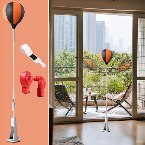 Boxing Reflex Bag with Spring Base, 50-59in Height Adjustable Reaction Training Ball for Home Gym, Includes Gloves & Bandage for Martial Arts Fitness Teens Adults - size: 110-130cm