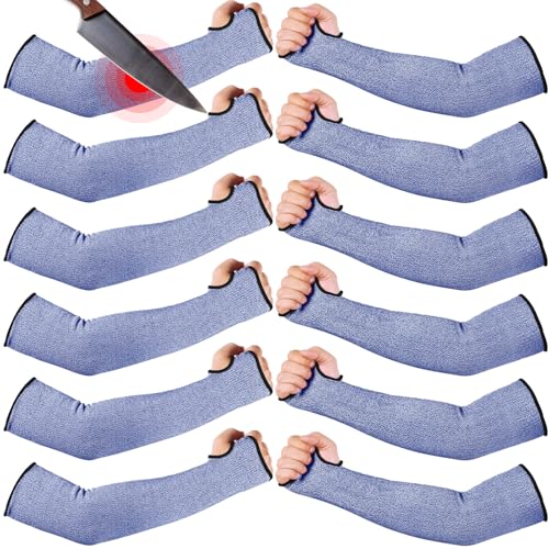 JaGely 6 Pairs Level 5 Cut Resistant Sleeves with Thumb Hole 18 Inches Arm Protection Sleeve Farmer Gardening (Blue) - color: Blue, size: Classic