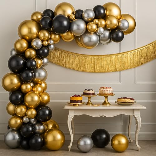 KatchOn, Gold & Black Graduation Balloon Arch Kit 2026 - Pack of 85 | Graduation Fringe, Graduation Backdrop for 2026 Graduation Decorations | Graduation Party Decorations, Grad Party Decorations 2026 - color: Black and Gold