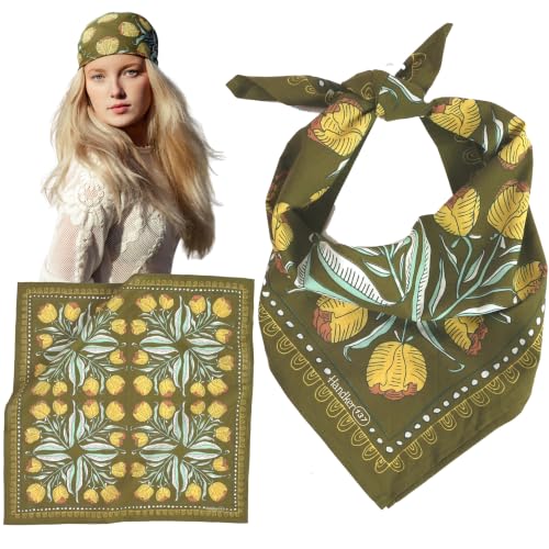 Handker Bandana Cotton Hair Scarf & Head Bandanas for Women & Men - 22"x22" - color: Adele