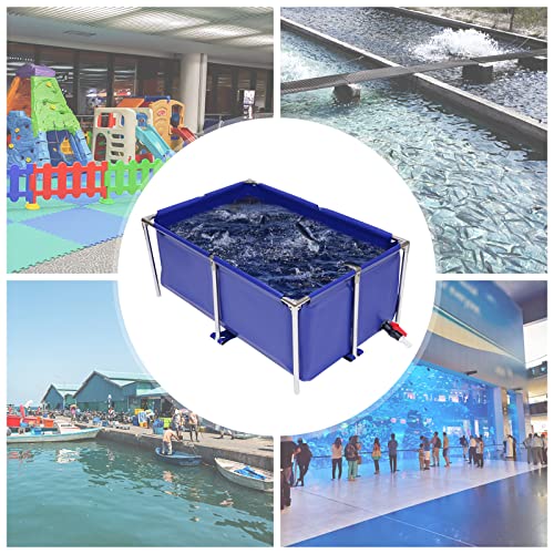 Canvas Fish Pond, Modern Blue Aquarium Fish Water Tank Cuboid Ornamental Swimming Pool Koi Breeding Pond with Drain Valve, Foldable Water Storage Pond Temporary Holding Viewing Canvas Fish Pond