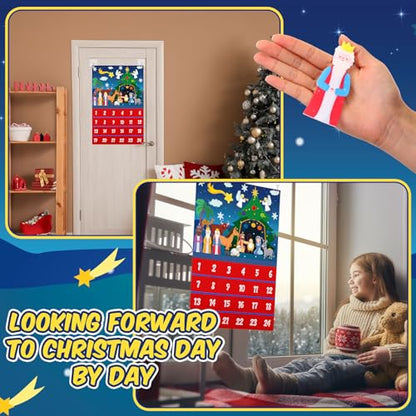 Yexiya Christmas Nativity Advent Calendar 2026 Felt Advent Wall Hanging Craft Calendar with 24 Ornaments Pockets Felt Ornaments Home Decoration for Kids Adults, Countdown to Christmas(Stylish)